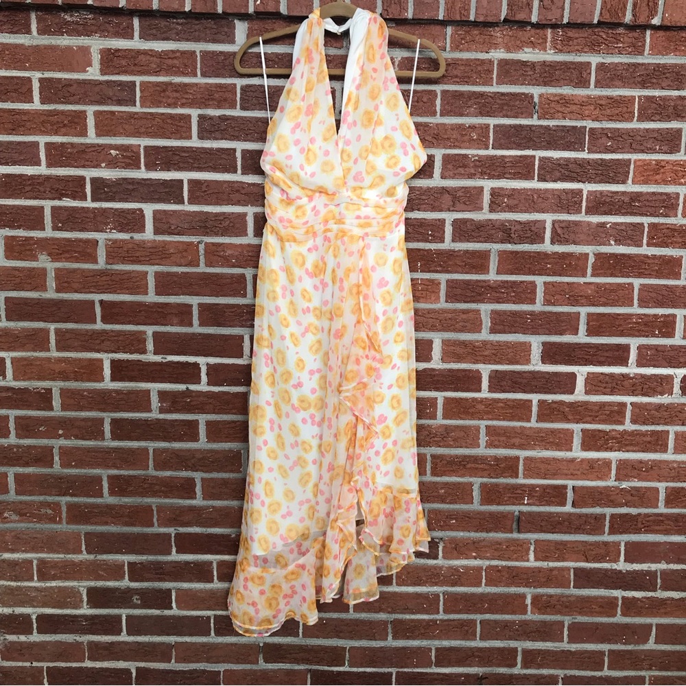 Keepsake the Label Floral Halter Maxi Dress Plunge Neck Waterfall Size Large